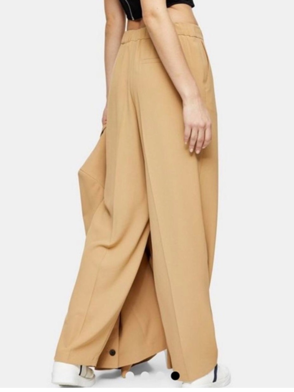 TOPSHOP Camel Tan Pleated Wide Leg Trousers High Rise Size 4